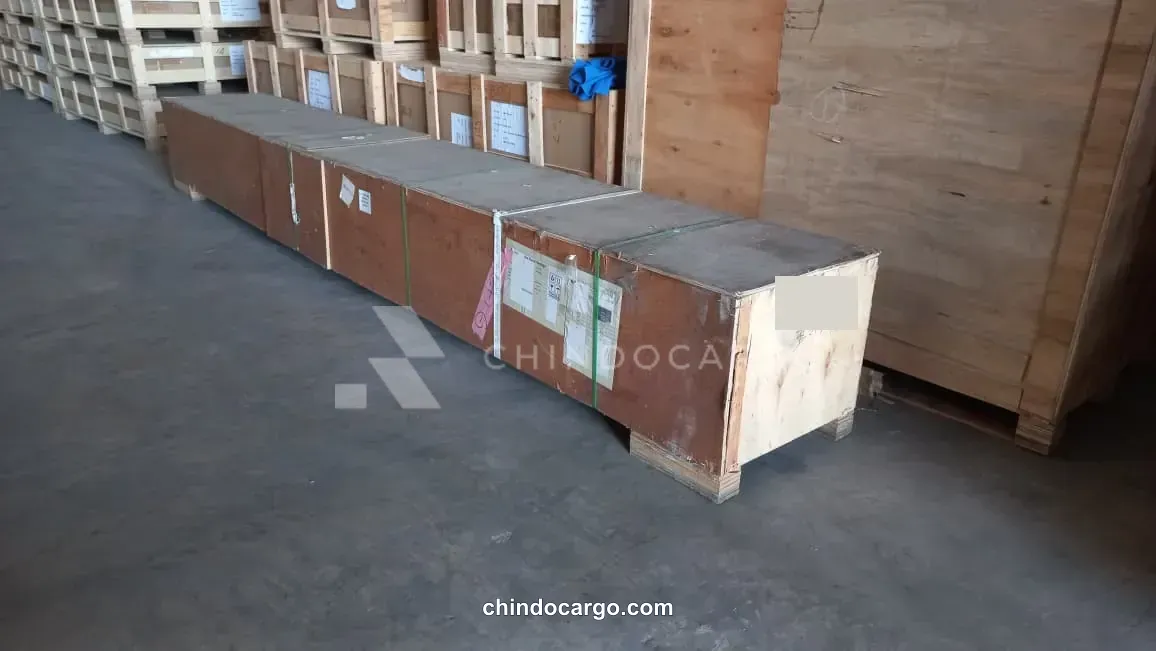 Long wooden crates at the warehouse