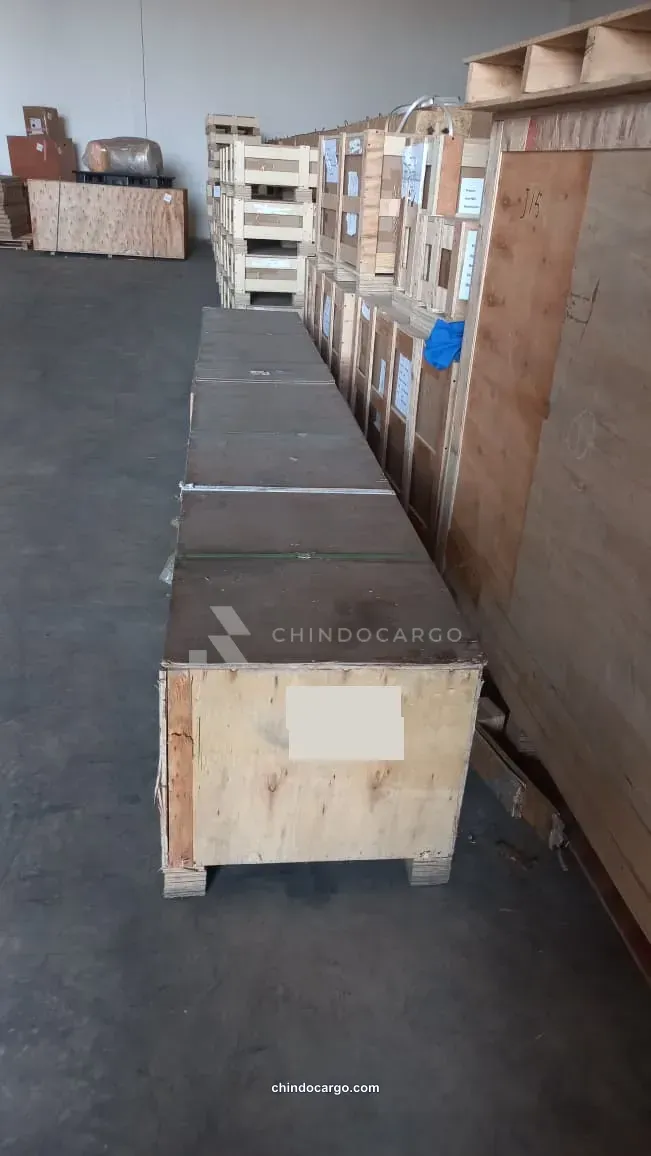 Rows of long wooden crates